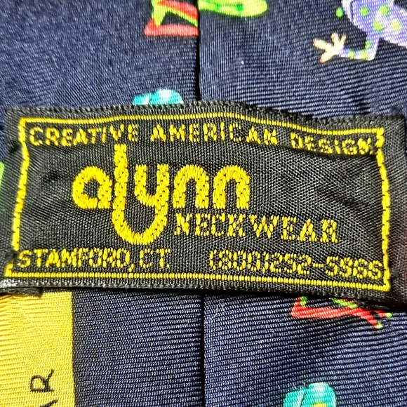 Alynn Neckwear Frogs 💯 Silk Designer Necktie 57" x 3.75" Blue w/ Multi-colors - Picture 3 of 10